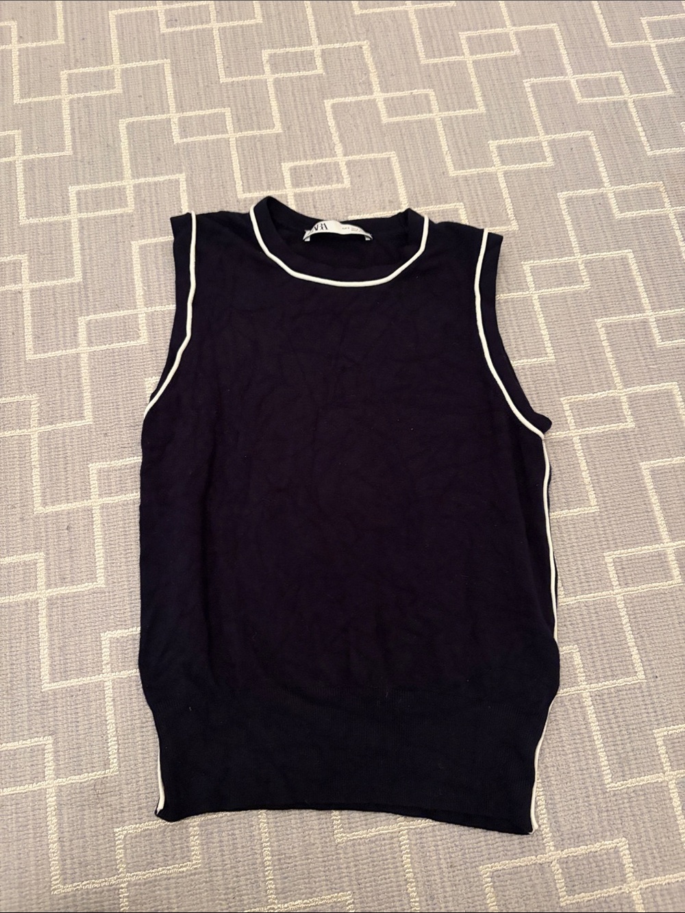 Zara Black Tank Top with White Piping